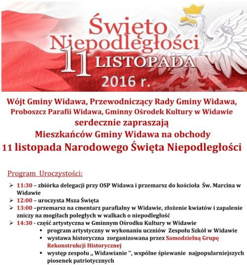 11 listopada w Łasku i powiecie. Programy uroczystości