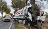 Wypadek na DK74 w Wójcinie (gmina Paradyż). Ciężarówka uderzyła w drzewo. Zobacz filmik! ZDJĘCIA, VIDEO