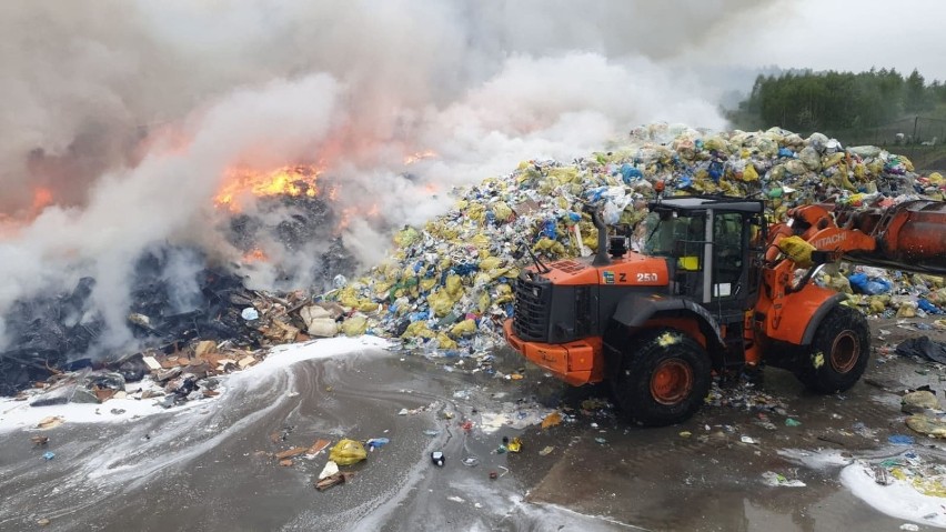 Pożar wysypiska śmieci w Tczewie. Ogień na terenie Zakładu Utylizacji Odpadów Stałych [ZDJĘCIA]