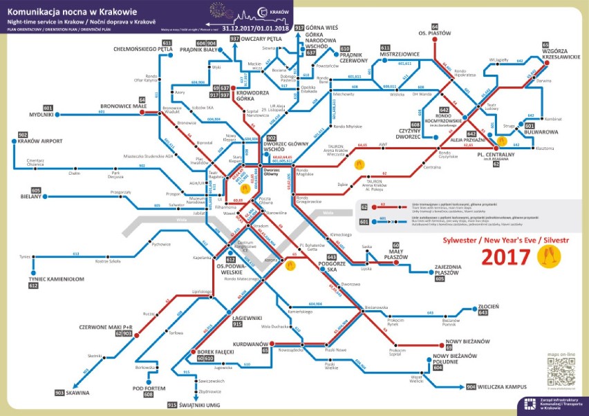 Sylwester 2017/2018 w Krakowie. Sprawdź, jak pojadą tramwaje i autobusy