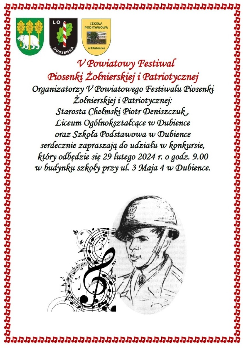 To będzie V Powiatowy Festiwal Piosenki Żołnierskiej i Patriotycznej w LO w Dubience