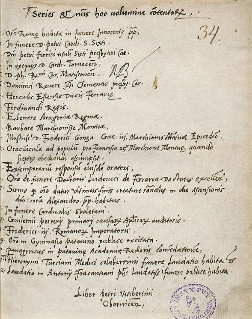 Podpis Piotra Wedelicjusza (u dołu) i sporządzony przez niego wykaz inkunabułów