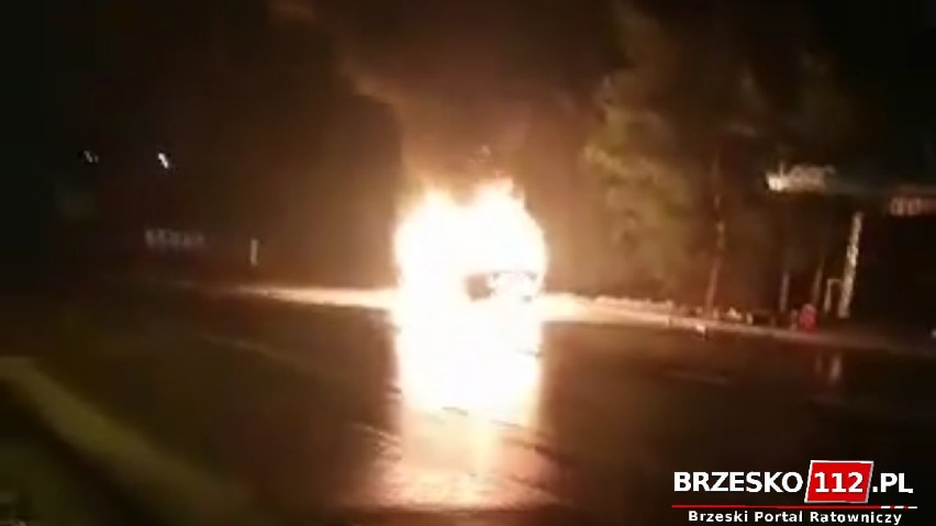 Tymowa. Pożar samochodu na DK 75. Pojazd płonął jak pochodnia, ogień było widać z daleka [ZDJĘCIA]