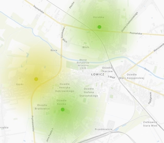 Stan powietrza w Łowiczu w południe 22 lutego