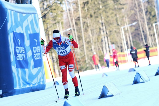 Piotr Jarecki na trasie biegu na 15 kilometrów stylem klasycznym podczas mistrzostw Polski w Zakopanem