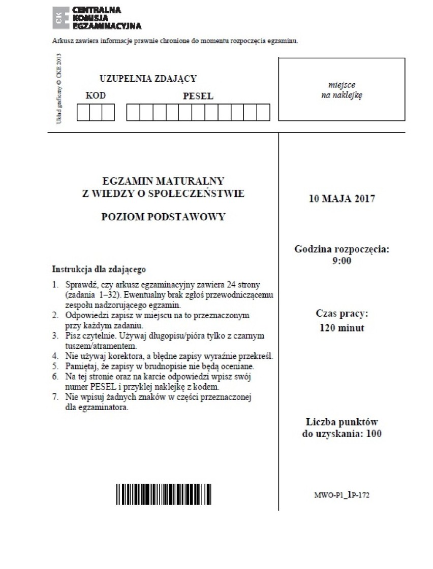 Matura 2017. WOS poziom podstawowy [ARKUSZE, ODPOWIEDZI]