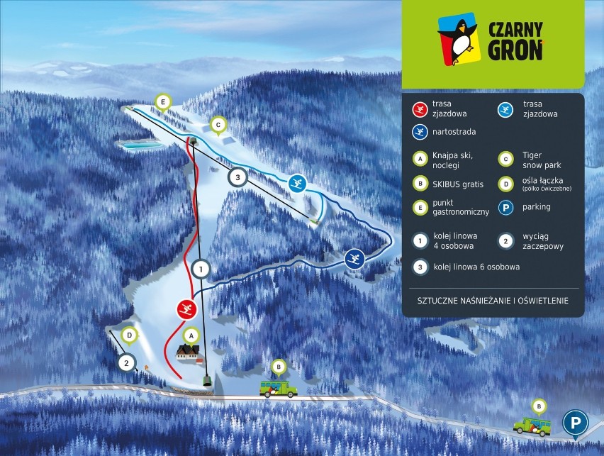 Stacja narciarska Czarny Groń. Jazda na nartach możliwa jest...
