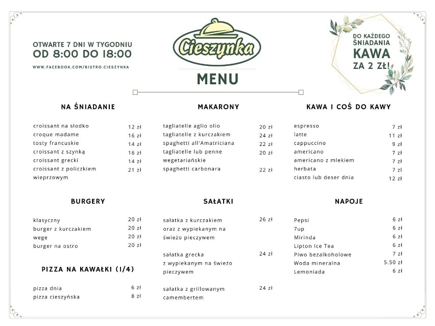 Bistro Cieszynka - menu