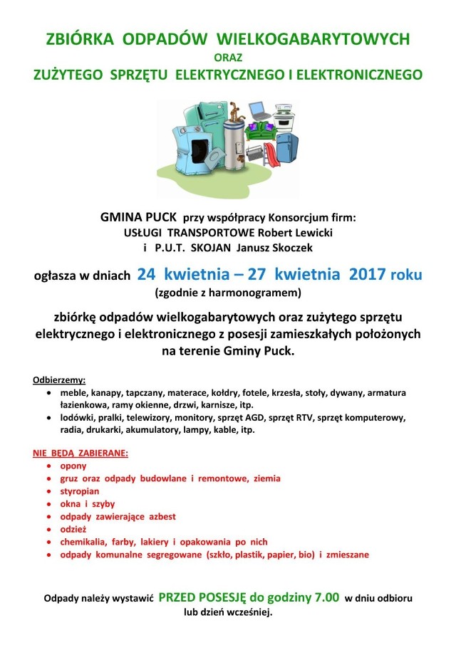 Gmina Puck: zbiórka odpadów wielkogabarytowych wiosna 2017