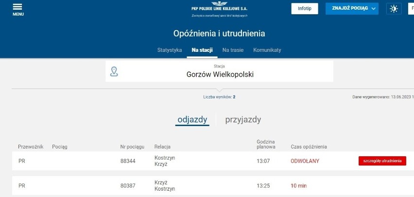 Sporo pociągów odwoływanych jest na trasie Kostrzyn - Gorzów...
