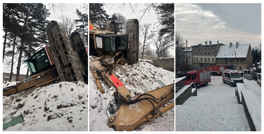 Strzegom. Wypadek na placu budowy. Zderzyły się dwie koparki