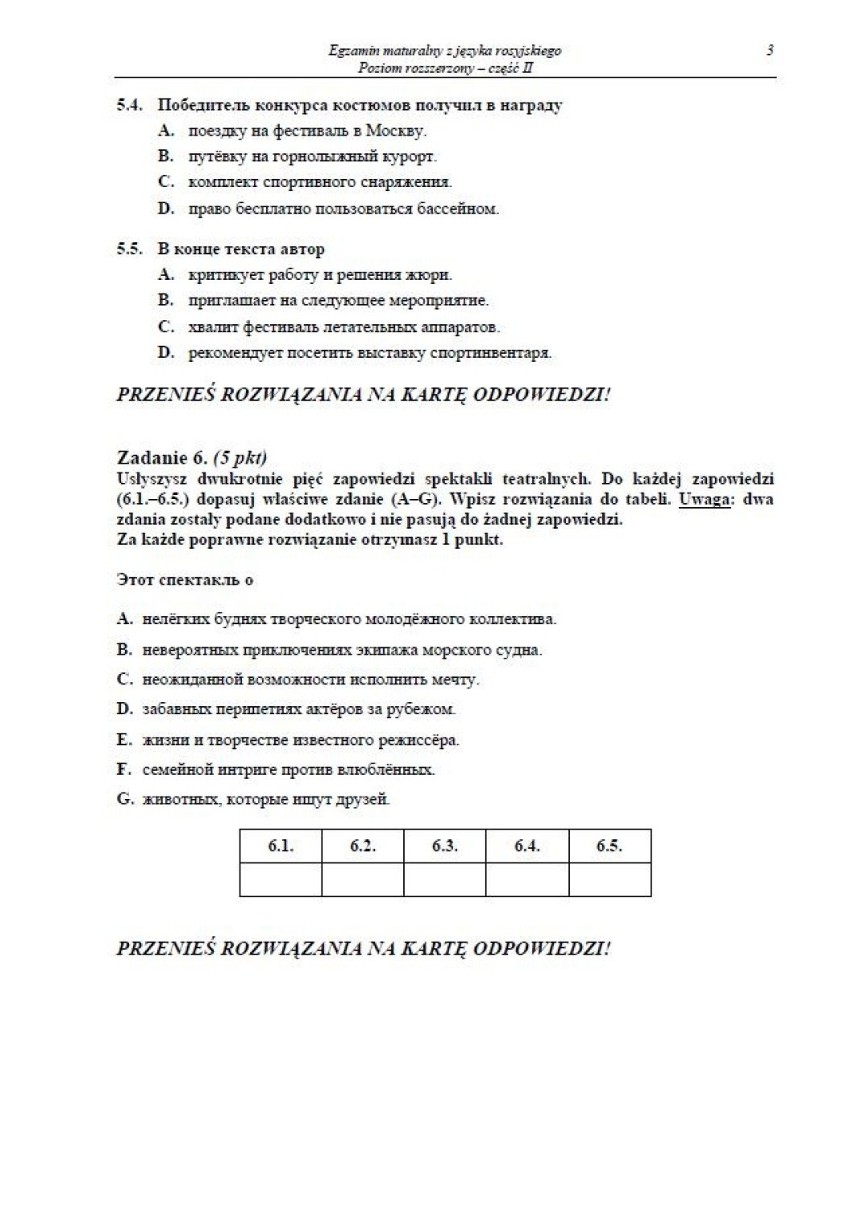 Matura 2014: Język rosyjski - poziom rozszerzony...