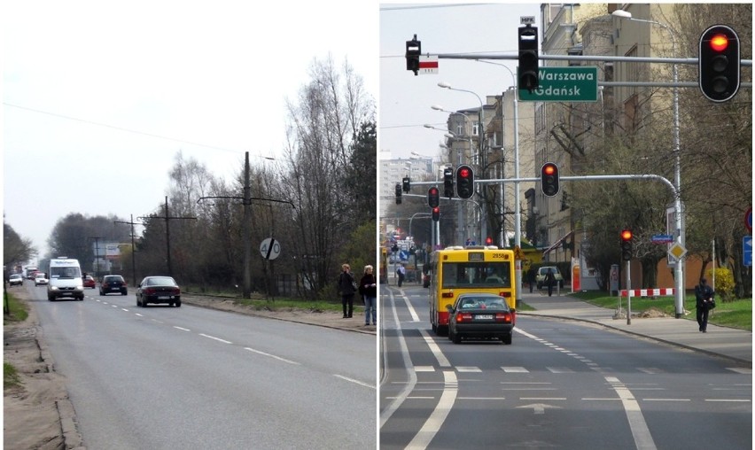 Od lewej: ulica Aleksandrowska. Od prawej: ulica Narutowicza