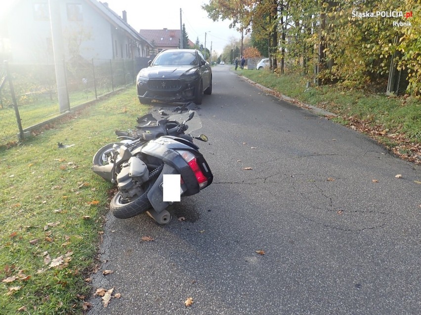 Zderzenie motocyklisty z Maserati w Rybniku  - zobacz zdjęcia. 37-latek był pijany i bez uprawnień