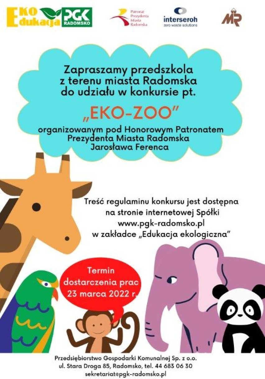PGK w Radomsku organizuje konkurs plastyczny "EKO - ZOO"