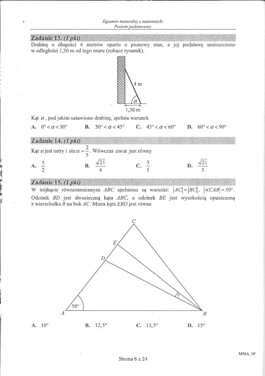 Matura matematyka arkusz poziom podstawowy - technikum