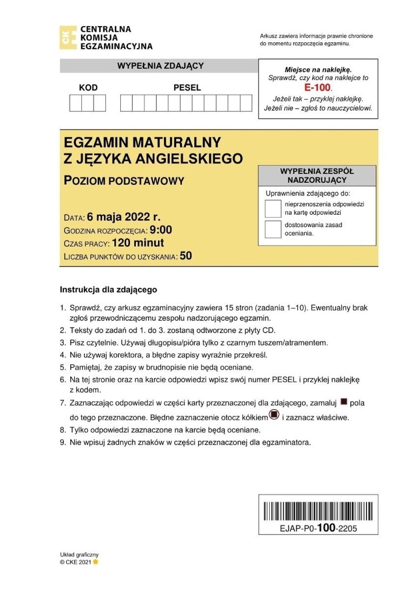 Matura 2022. Język angielski - podstawa