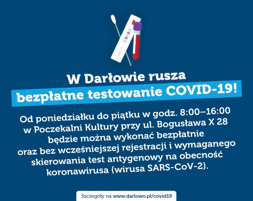 Od 10 lutego ruszają bezpłatne testy na COVID-19 w Poczekalni Kultury w Darłowie [aktualizacja]