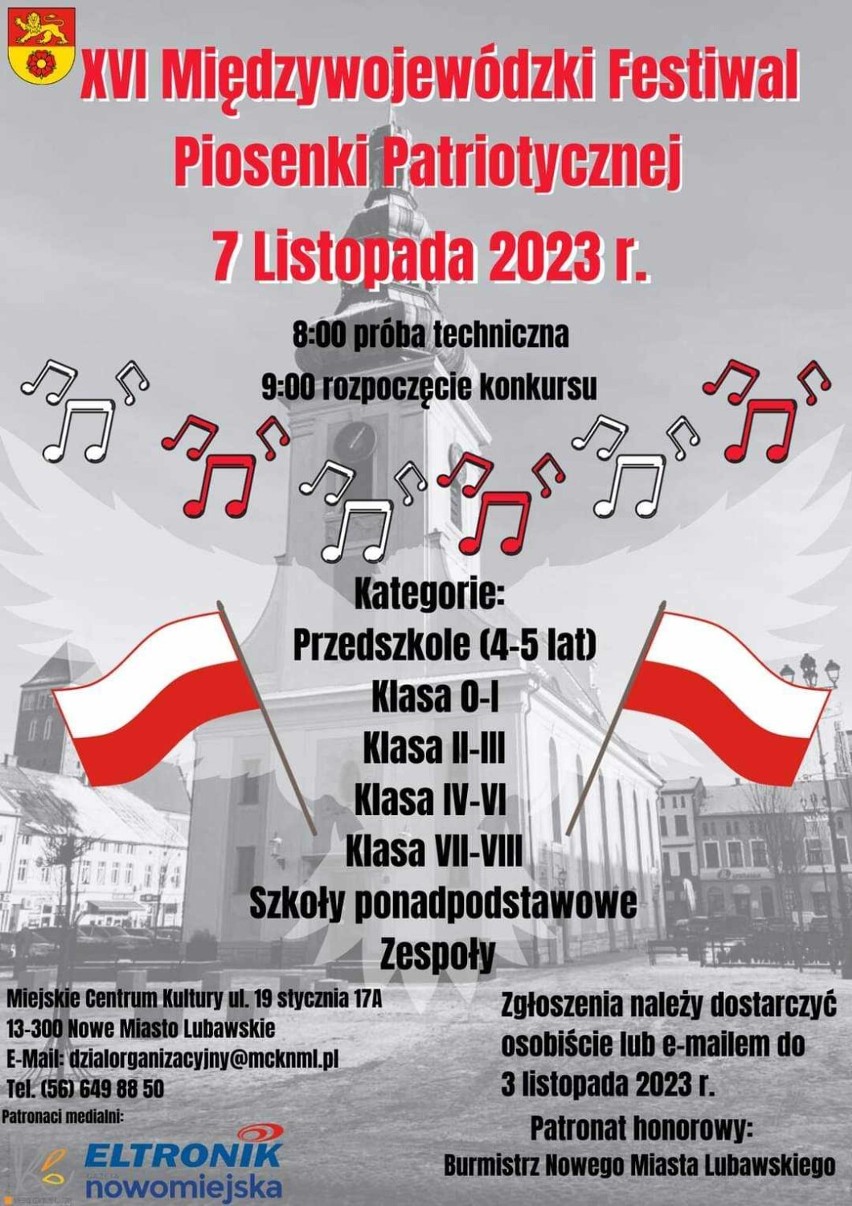 Zapraszamy na XVI Międzywojewódzki Festiwal Piosenki Patriotycznej