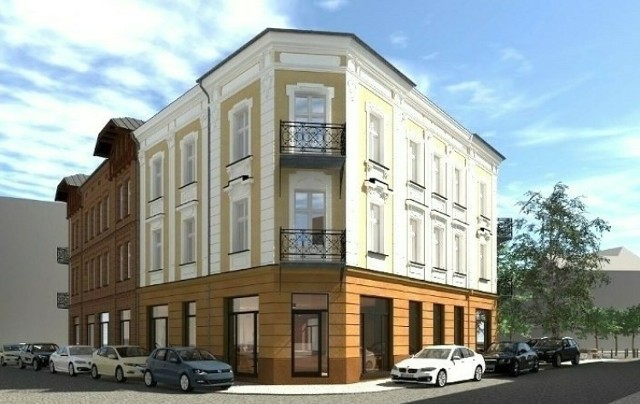 Po renowacji zabytkowe kamienice przy ul. Mickiewicza (na wizualizacji) staną się ozdobą Starego Miasta w Oświęcimiu. Widok od strony Rynku
