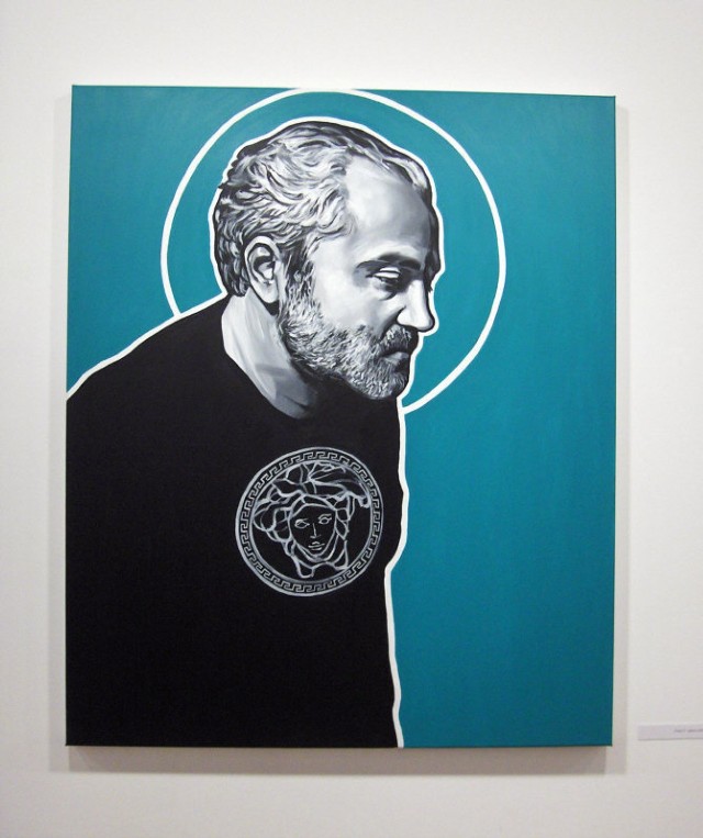 Praca Bartka Jarmolińskiego &quot;Gianni V - patron celebrities&quot;, 120x100 cm, akryl, płótno, 2009.