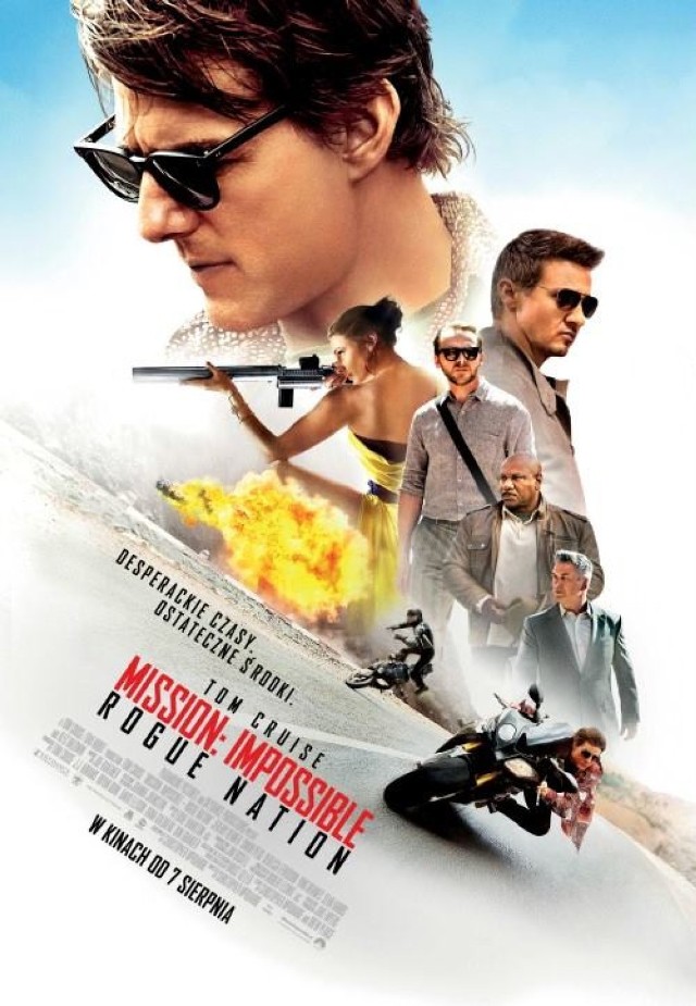 Na co do kina: 
Mission: Impossible. Rogue Nation

Ethan Hunt (Tom Cruise), agent elitarnej rządowej jednostki Impossible Missions Force, po raz kolejny udowodni, że nie ma dla niego misji niemożliwej. Pierwsze zdjęcia z planu pokazują, że Tom Cruise nie boi się niczego i niebezpieczne akrobacje wykonuje sam, nie korzystając z pomocy kaskaderów. Cztery pierwsze części przebojowej serii zarobiły ponad dwa miliardy dolarów.

Mission: Impossible. Rogue Nation
Gatunek: akcja/sensacyjny
Czas trwania: 131 min.
Produkcja: USA

Reżyseria: Christopher McQuarrie
Scenariusz: Drew Pearce, Will Staples, Bruce Geller

Obsada:
Tom Cruise

Jeremy Renner
William Brandt

Simon Pegg
Alec Baldwin
Rebecca Ferguson



Ving Rhames
Sean Harris



Simon McBurney