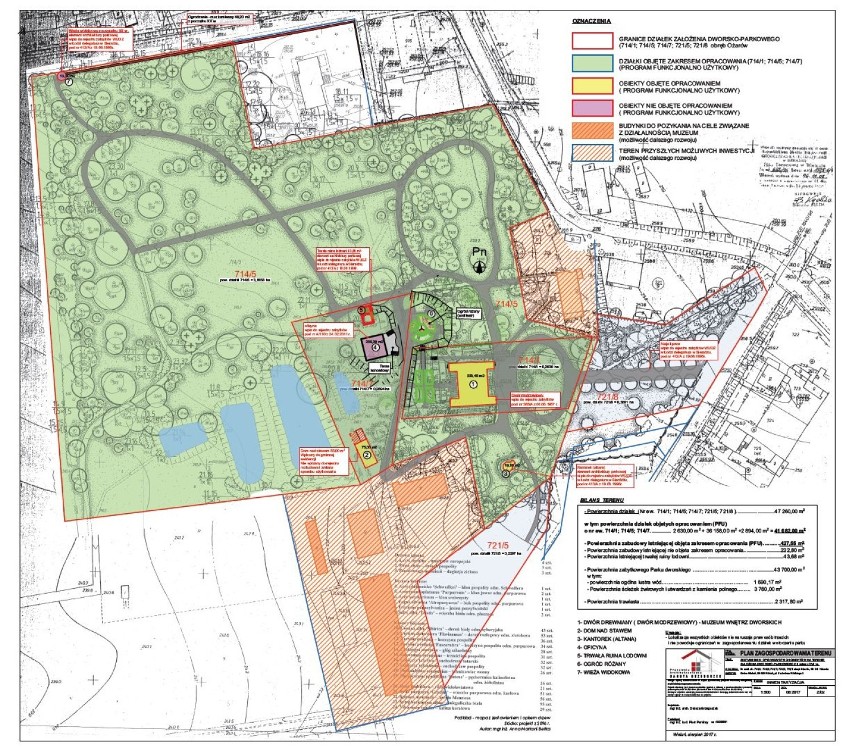 Plan zagospodarowania terenu (żółtym kolorem oznaczono obiekty objętem projektem)