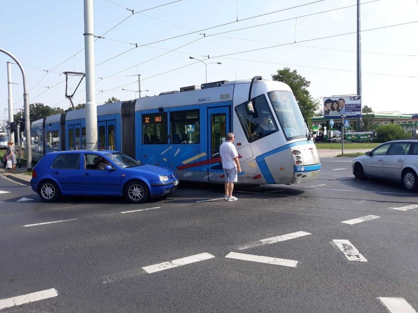 Wrocław. Na ul. Legnickiej tramwaj zderzył się z samochodem osobowym 