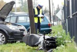 Wypadek na ulicy Warszawskiej w Kaliszu z udziałem motocyklisty. ZDJĘCIA