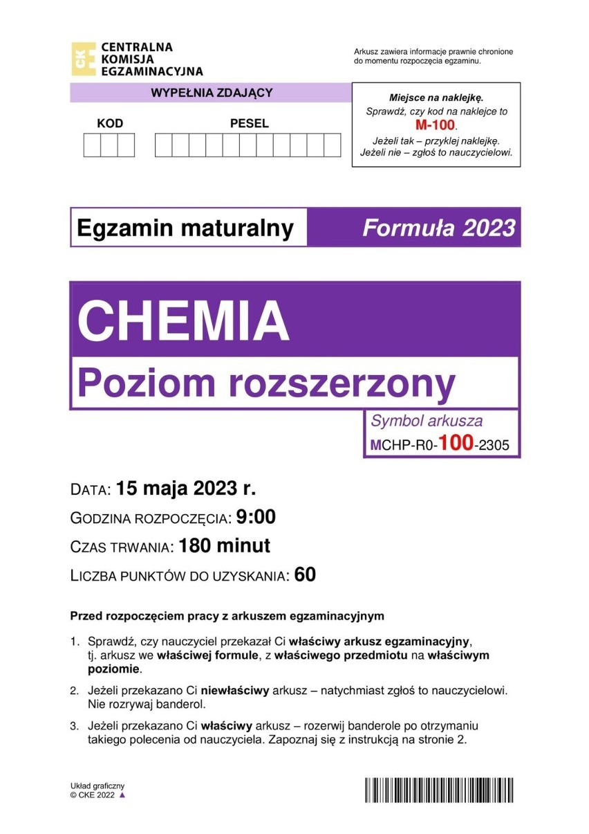 Matura 2023 chemia rozszerzona