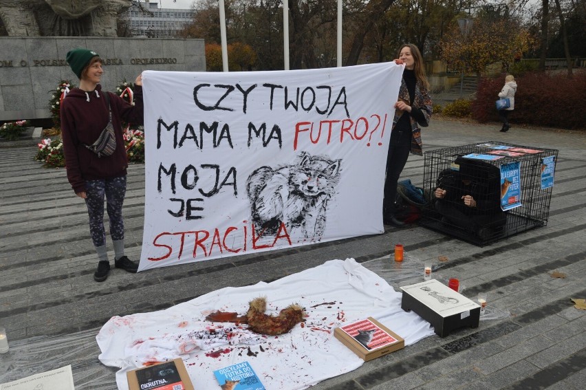 W Dzień bez futra w Opolu aktywiści zorganizowali happening. Zachęcali do świadomego wyboru ubrań