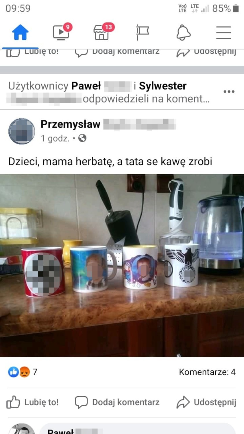 Mieszkaniec Koczały na Facebooku opublikował zdjęcia kubków ze swastyką. Z jednego pił kawę