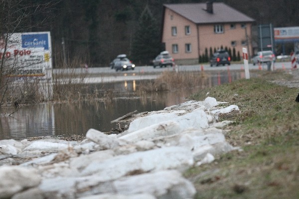 Witowice: zator zablokował rzekę, woda zalała drogę [ZDJĘCIA]
