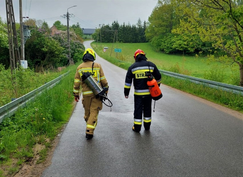 Strażacy usuwali plamę ropy z drogi powiatowej Nowe Huty-Zagony