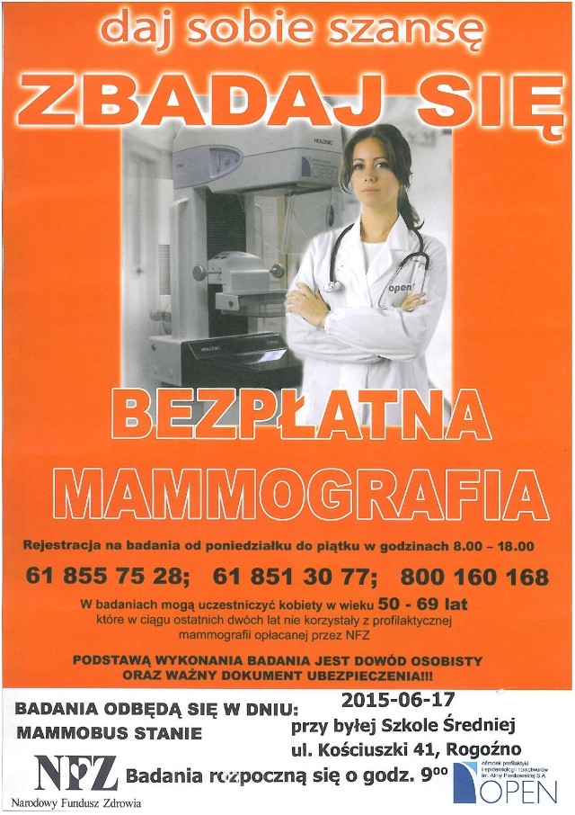 Badania mammograficzne w Rogoźnie