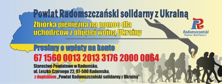Starostwo Powiatowe w Radomsku organizuje zbiórkę pieniędzy dla uchodźców z Ukrainy