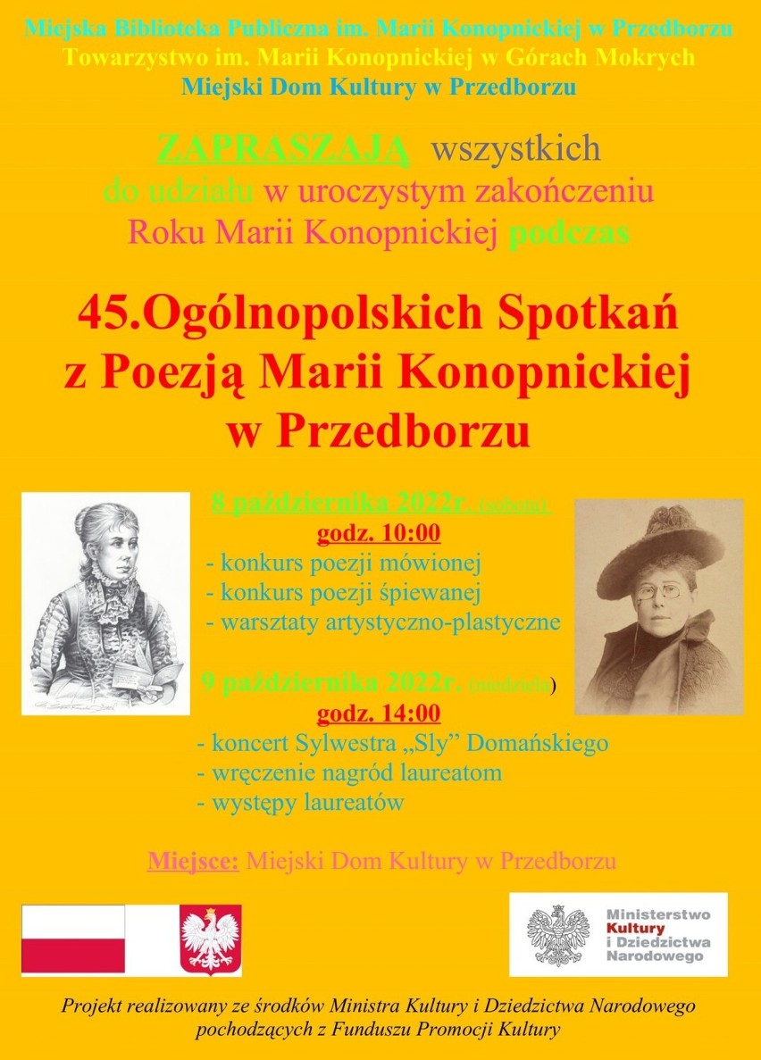 44. Ogólnopolskie Spotkania z Poezją Marii Konopnickiej 2022 w Przedborzu. Zapisy do konkursu