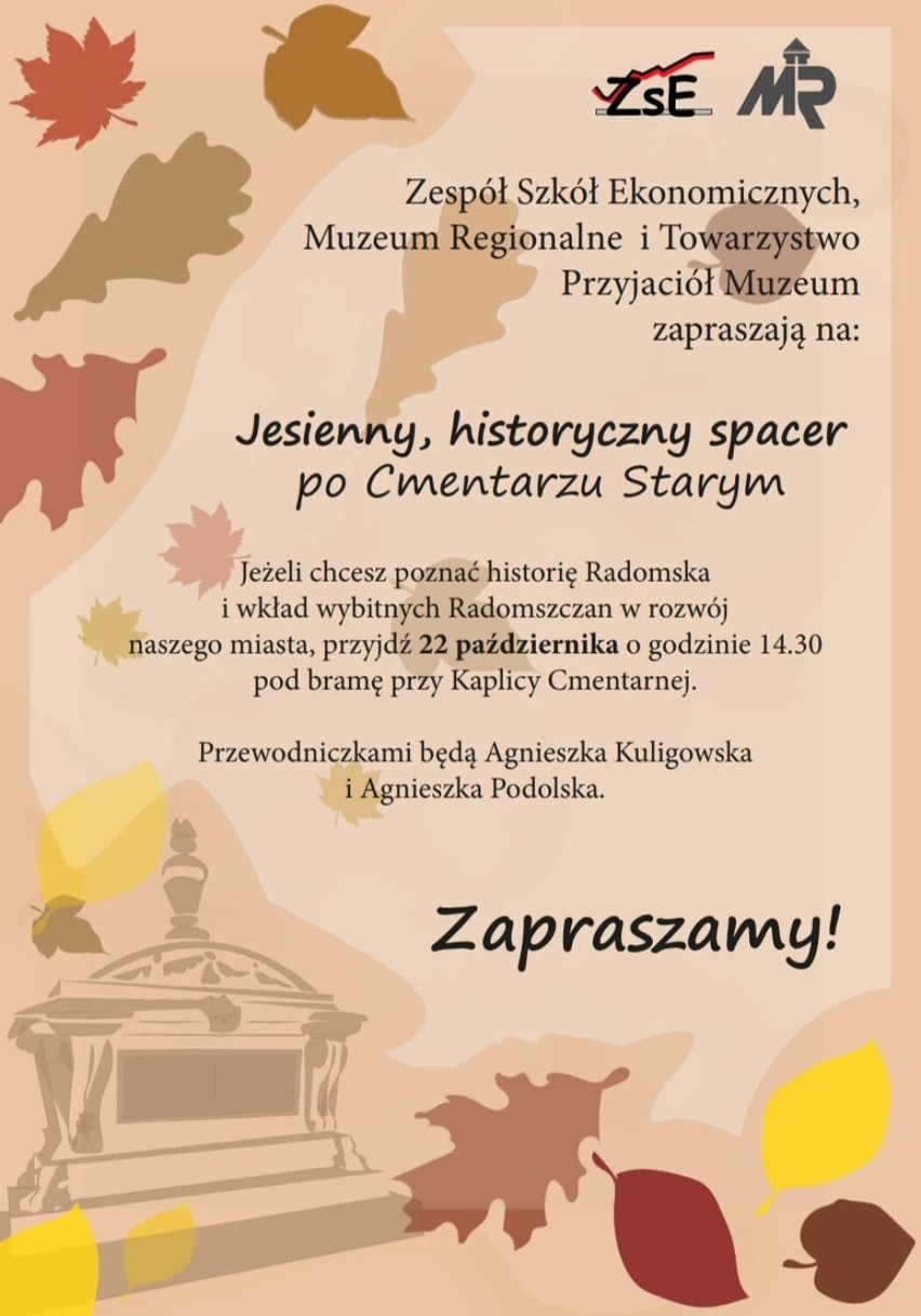 Zespół Szkół Ekonomicznych i Muzeum Regionalne w Radomsku zapraszają na jesienny spacer po Starym Cmentarzu
