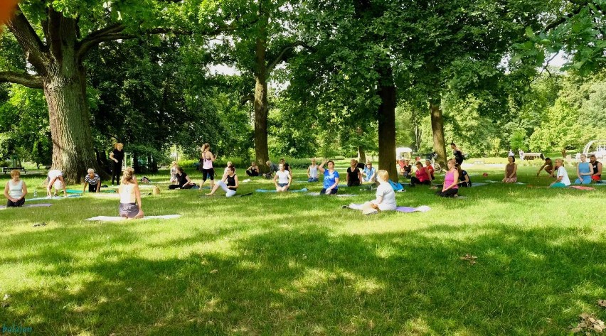 Poranna, niedzielna joga w parku Jagiellońskim w Stargardzie. Fotoreportaż Jana Balewskiego