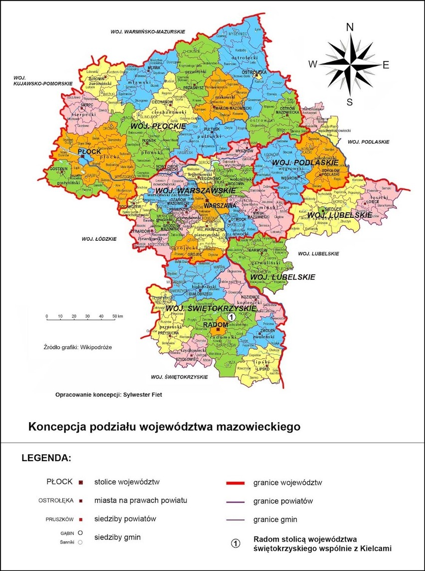 Mapa z koncepcją podziału administracyjnego województwa...