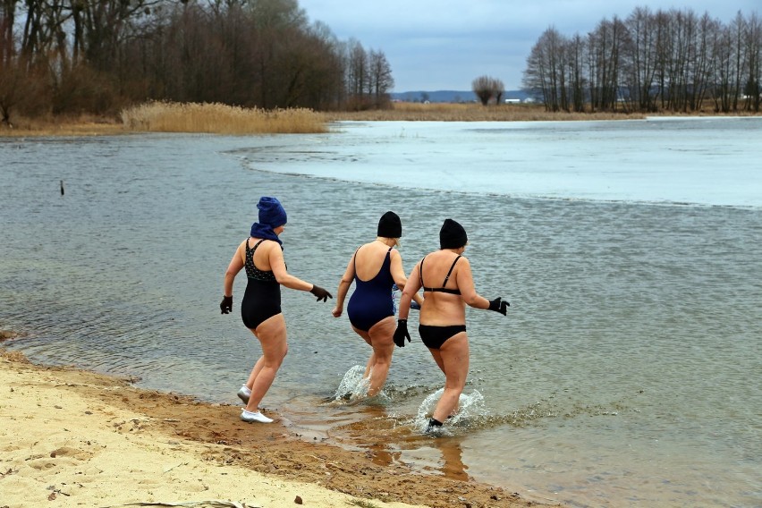 Kwidzyńscy Pasjonaci Morsowania podczas lodowatej kąpieli w Nebrowie. Zbliża się koniec sezonu [ZDJĘCIA]