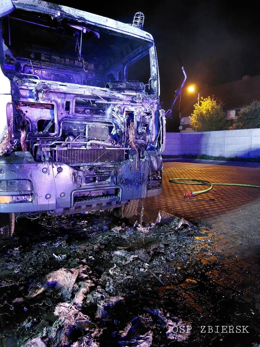 Pożar ciężarówki w Zbiersku Cukrownia. Przyczynę wyjaśnia policja. ZDJĘCIA