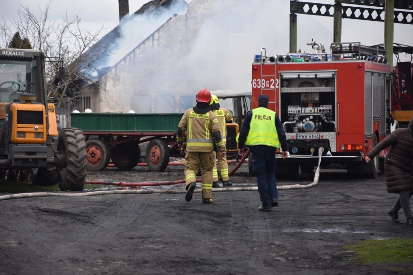 Duży pożar budynku inwentarskiego w Gruntowicach w powiecie wągrowieckim 