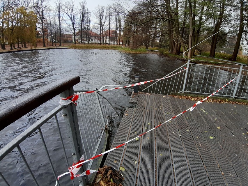 Wiatrołom w szczecineckim parku uszkodził pomost nad Trzesieckiem [zdjęcia]