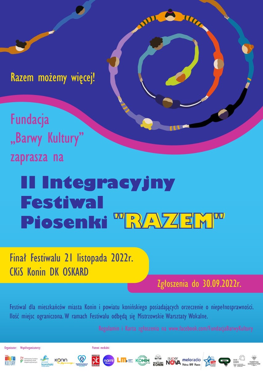 Fundacja „Barwy Kultury” w Koninie  zaprasza do udziału w trzeciej edycji festiwalu Piosenki „Razem” 