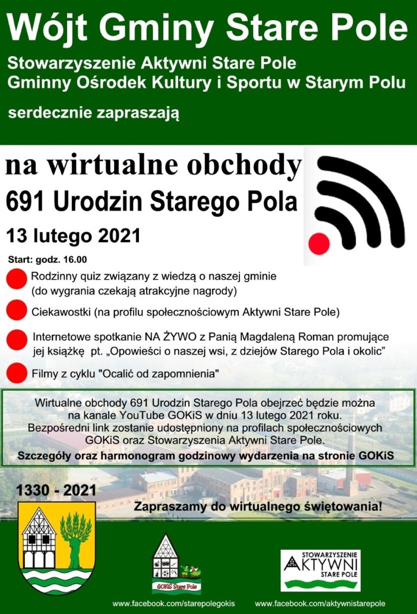 Stare Pole. Urodziny miejscowości tym razem w formule wirtualnej. Promocja książki Magdaleny Roman, quiz i "stare kino"