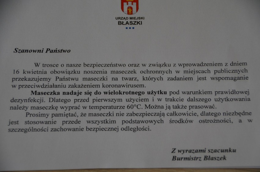 W gminie Błaszki rozdadzą 15 tysięcy maseczek