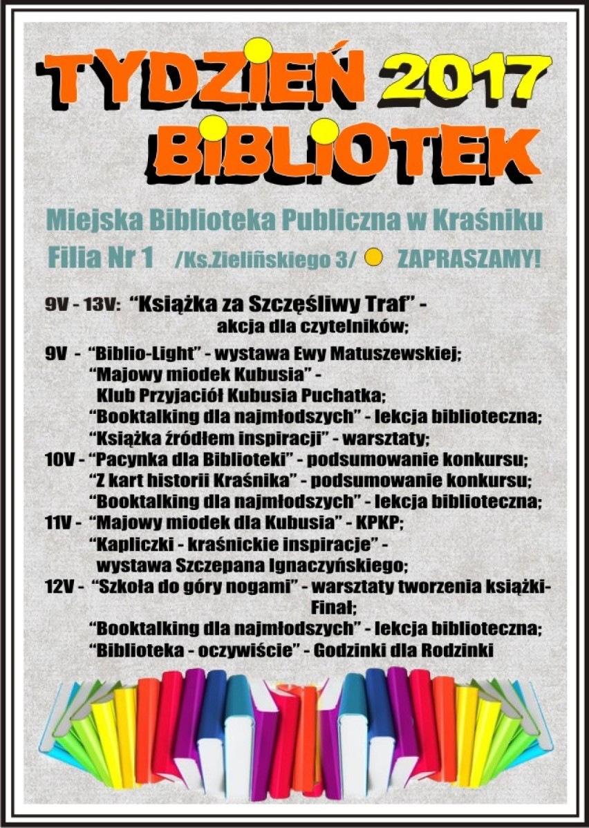Tydzień Bibliotek w Kraśniku: Będą warsztaty, lekcje biblioteczne i konkursy (PROGRAM)