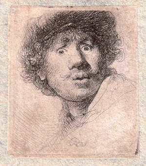 Autoportret mistrza, słynny &amp;#8222;Zdziwiony Rembrandt&amp;#8221;.