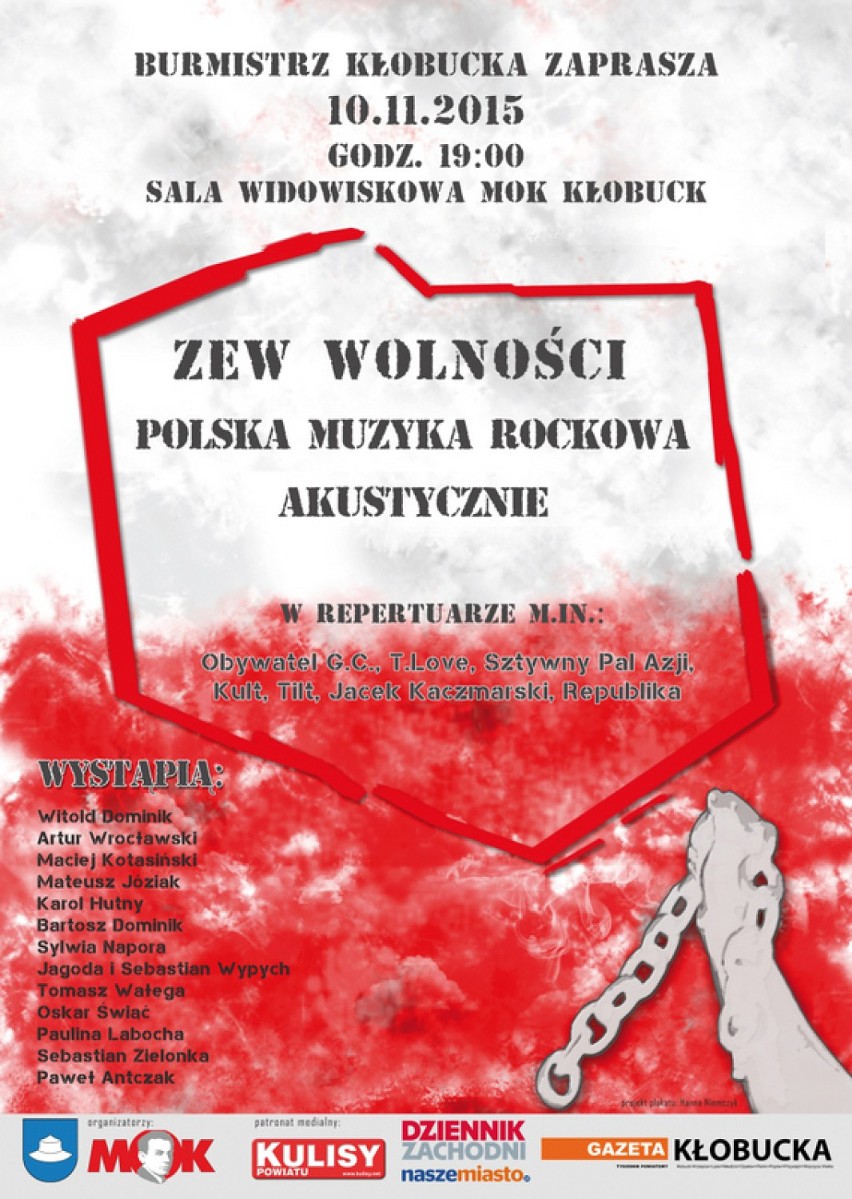 Kłobuck: Koncert rockowy "Zew wolności" - 10 listopada w MOK